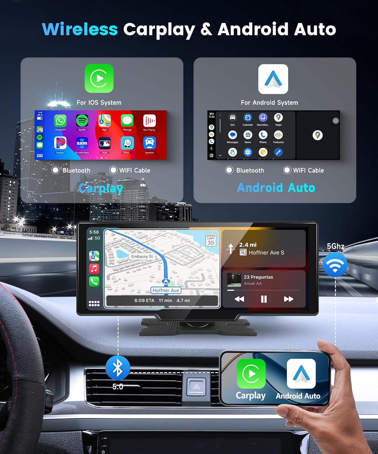 Podofo Apple Carplay Wireless 10,26" IPS HD Touchscreen - immagine 2