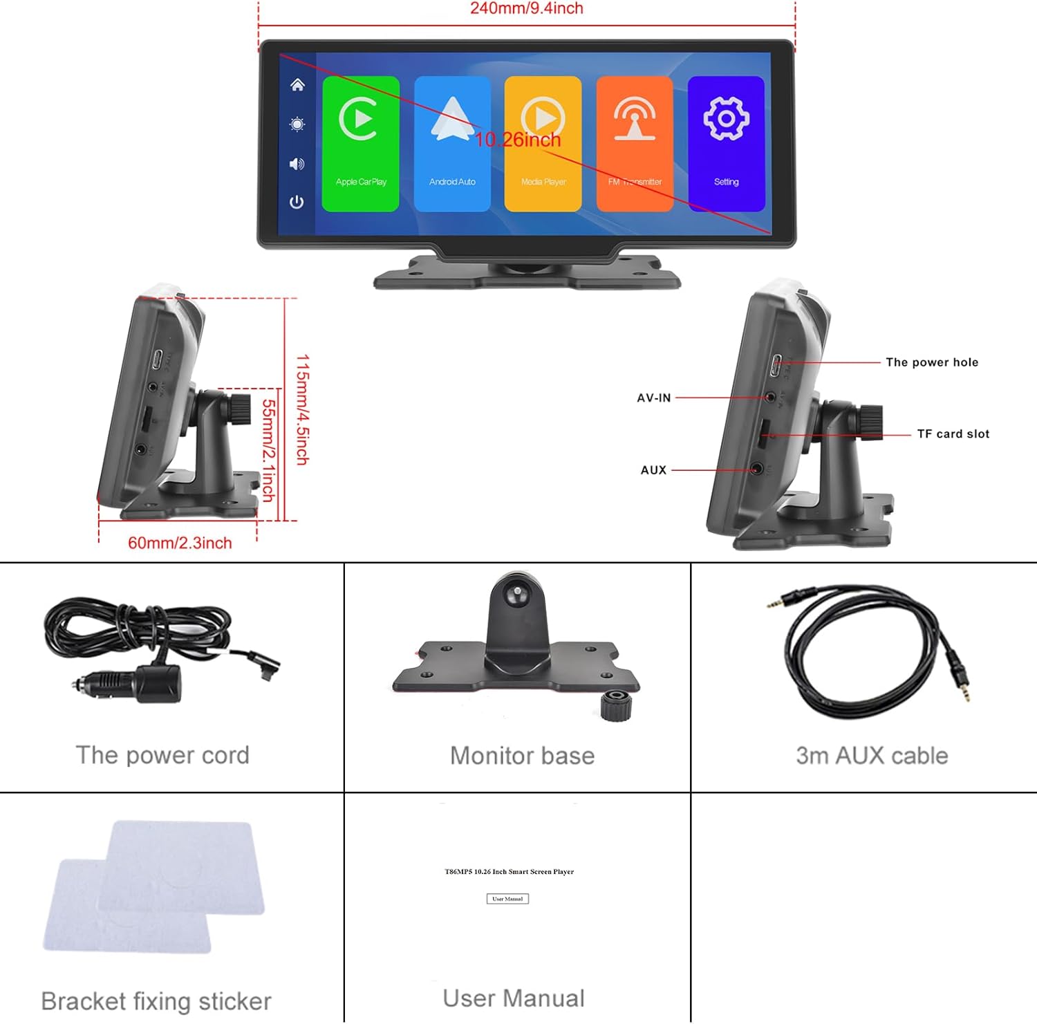 Podofo Apple Carplay Wireless 10,26" IPS HD Touchscreen - immagine 7