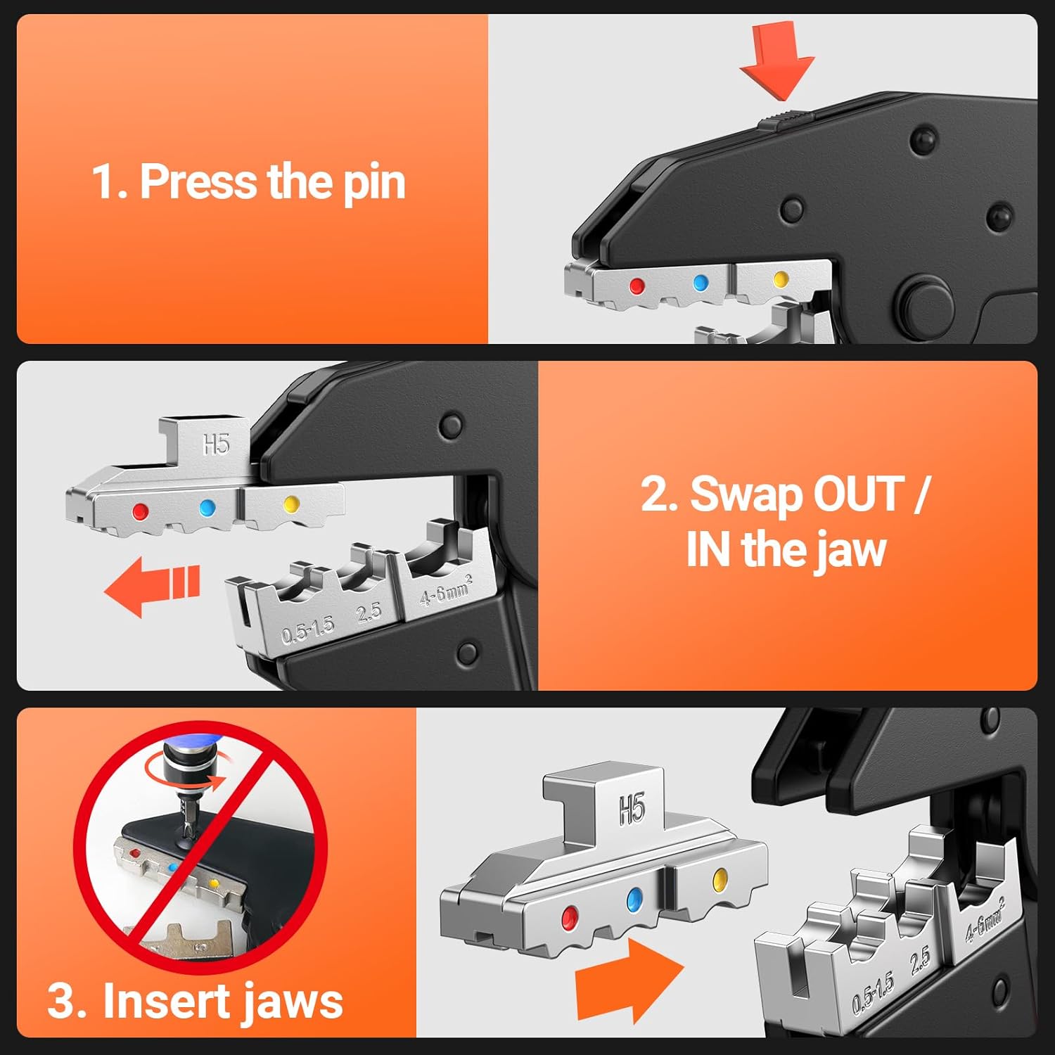 Preciva - Set Pinze a Crimpare con 6 Teste Intercambiabili - immagine 4