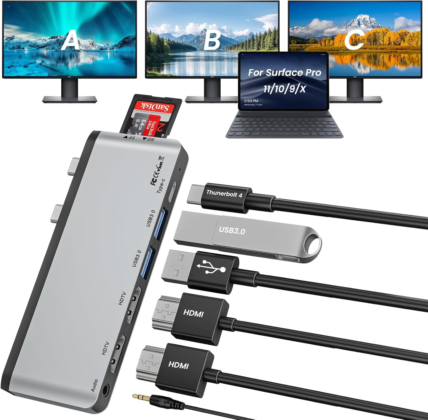 Hub USB C per Surface Pro 11/10/9/X - immagine 1