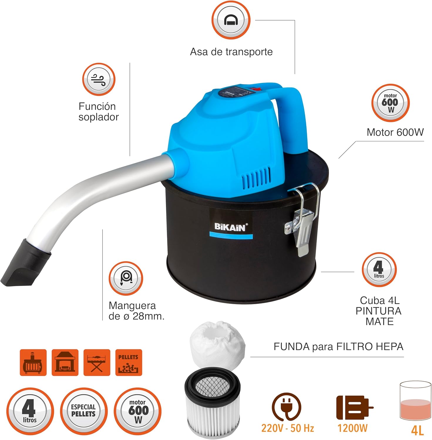 Bikain Aspiracenere Portatile per Pellet 600W 4L - immagine 2