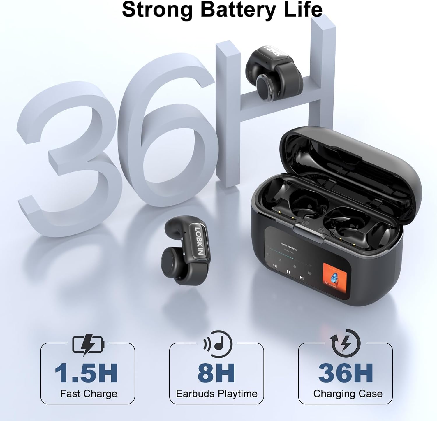 Lobkin Cuffie Bluetooth Open-Ear con Display LED e 4GB Memoria - immagine 6