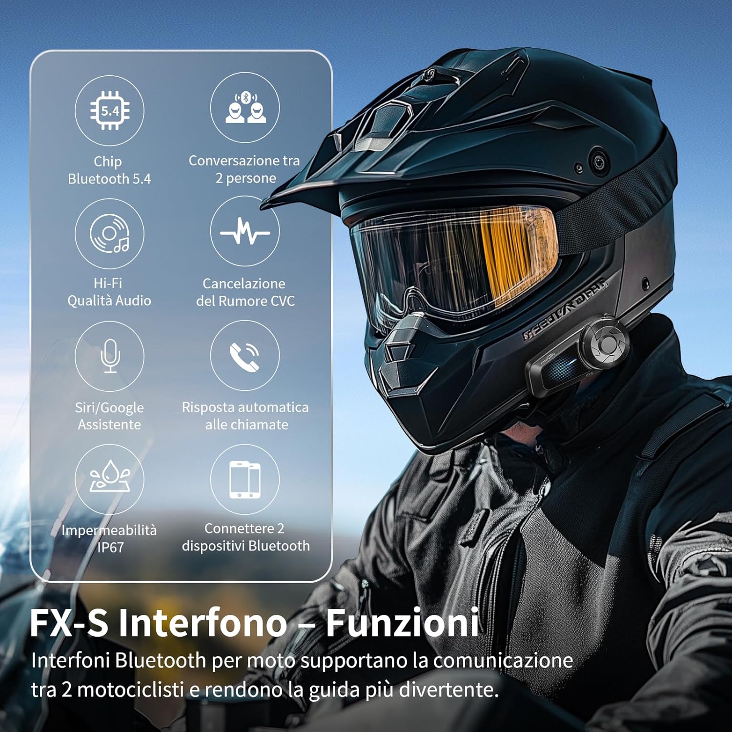 Fodsports FX-S Interfono Moto Doppio Bluetooth 5.4 - immagine 2