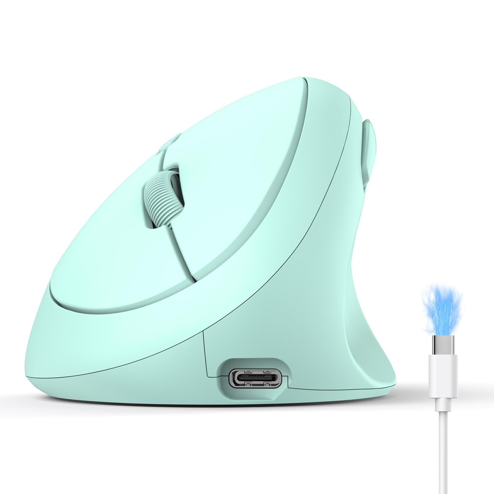 TECKNET Mouse Verticale, Mouse Bluetooth Ergonomico Ricaricabile, Multi-dispositivo (BT5.0/3.0 + 2.4G), 4800 DPI, Clic Silenziosi, 6 Pulsanti Per PC, Computer Portatile, Mac - Verde