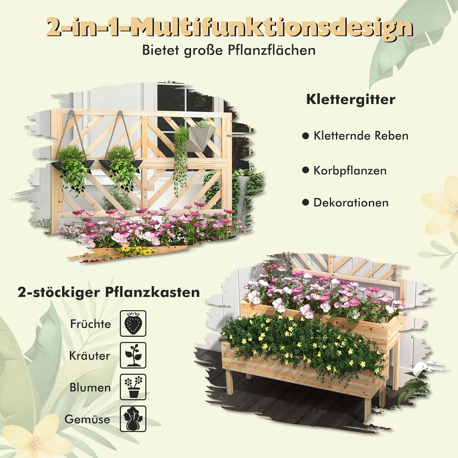 FANTASK Fioriera con Traliccio in Legno di Abete