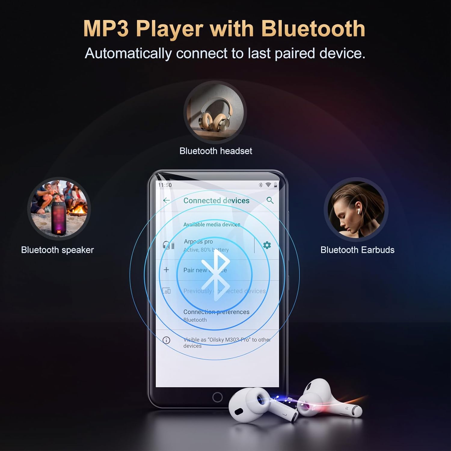 Oilsky Lettore MP3 Bluetooth e WiFi 80GB, Nero - immagine 6