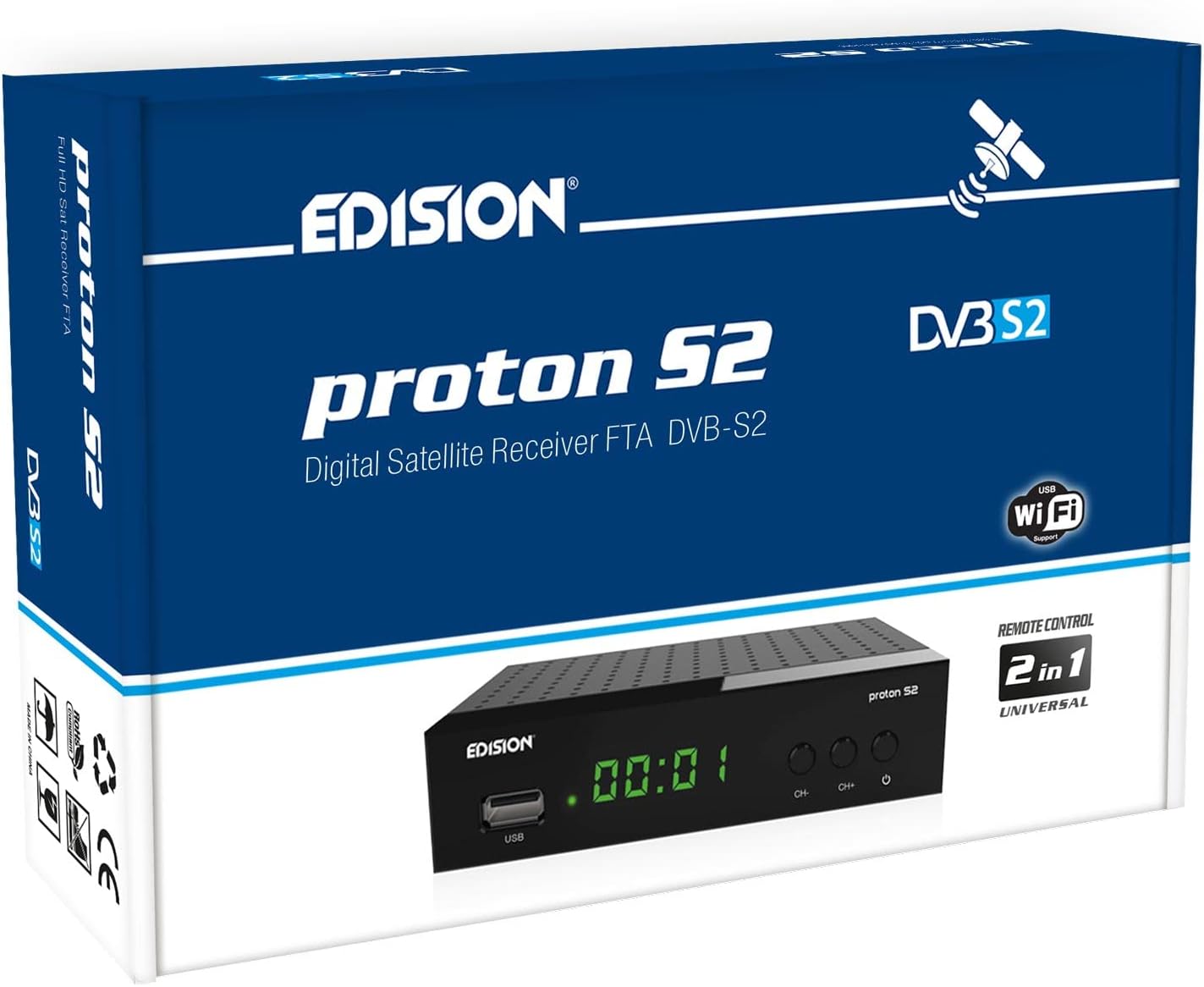 Edision PROTON S2 - Decoder DVB-S2 HD Satellitare, Nero - immagine 1