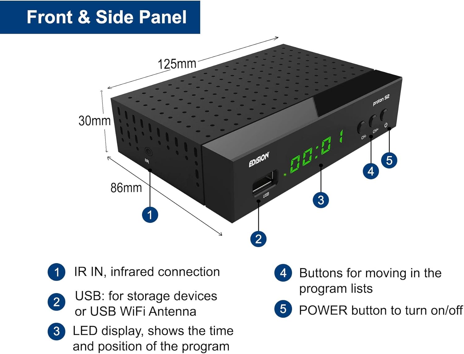 Edision PROTON S2 - Decoder DVB-S2 HD Satellitare, Nero - immagine 3