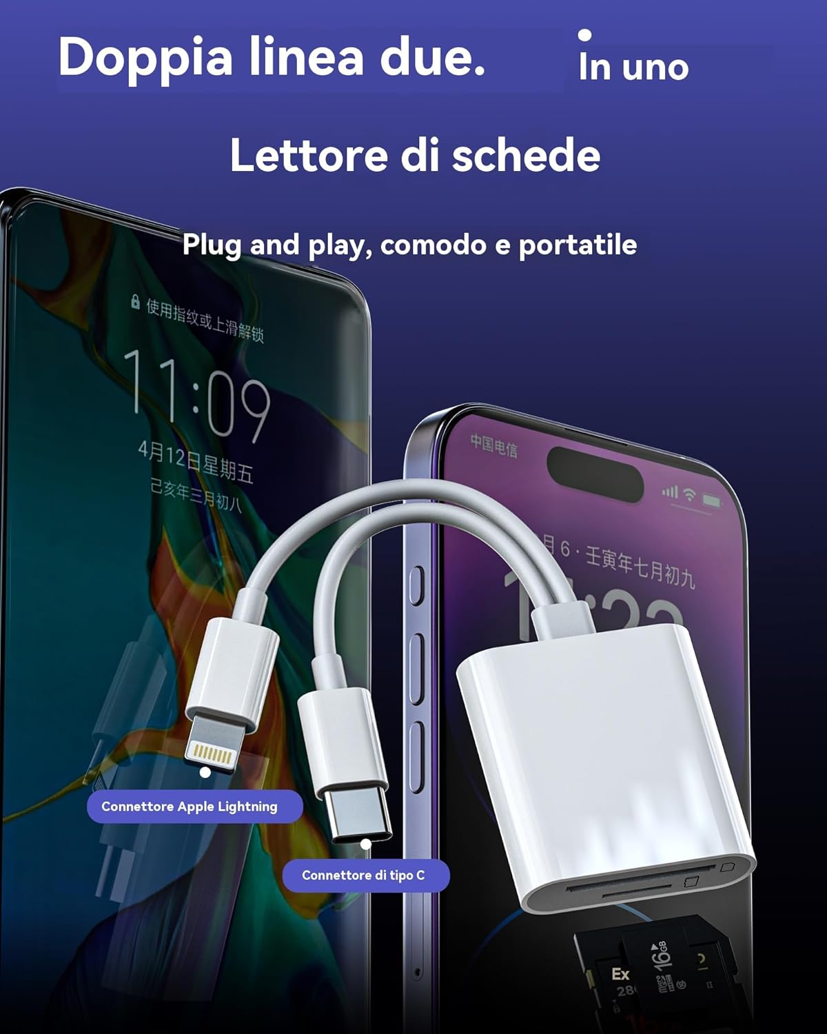 Adattatore USB C e Lightning Lettore Schede SD/Micro SD - immagine 2