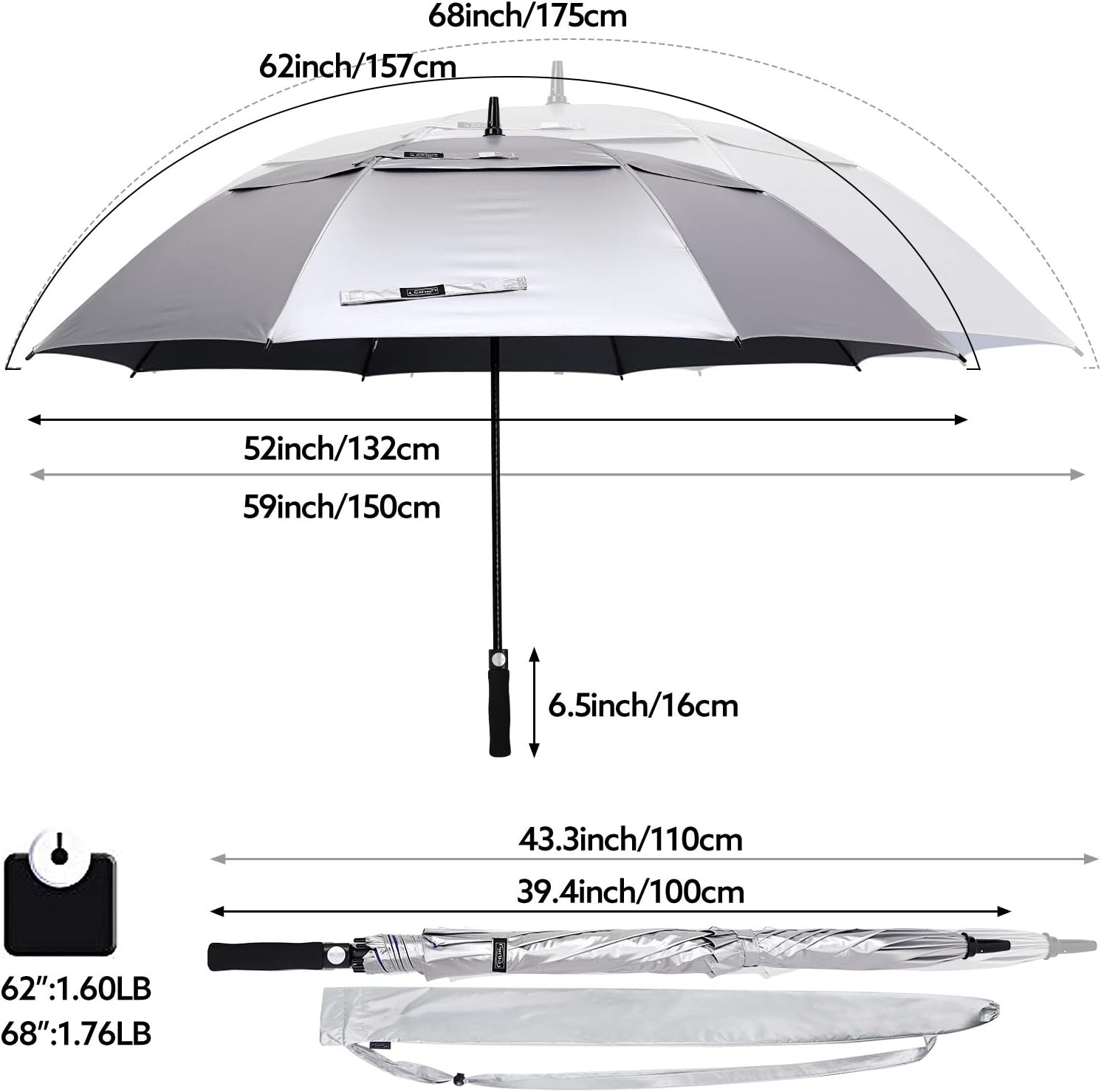 G4free Ombrello da Golf Auto Open Vented Double Canopy - immagine 3