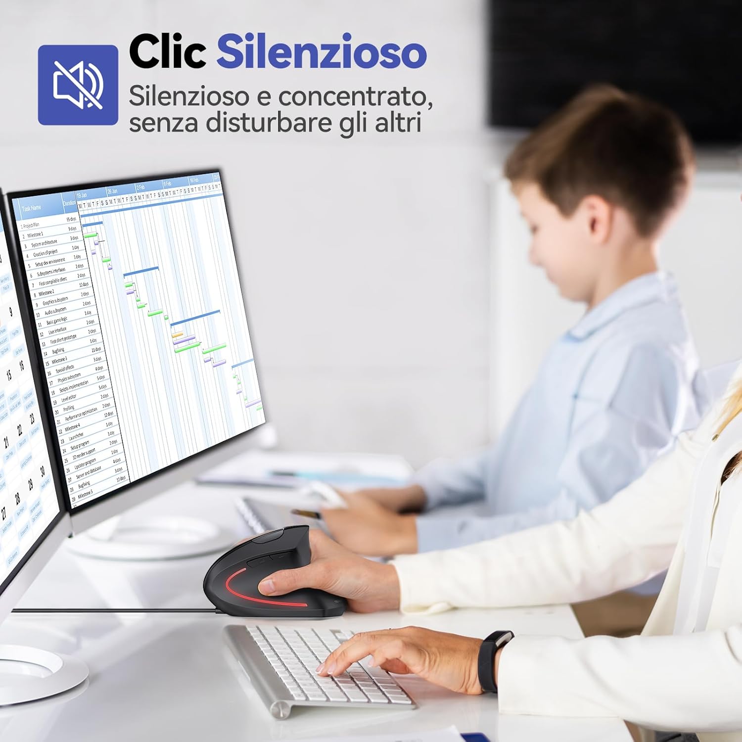 Tecknet Mouse Verticale Cablato Ergonomico 6400 DPI, Nero - immagine 4