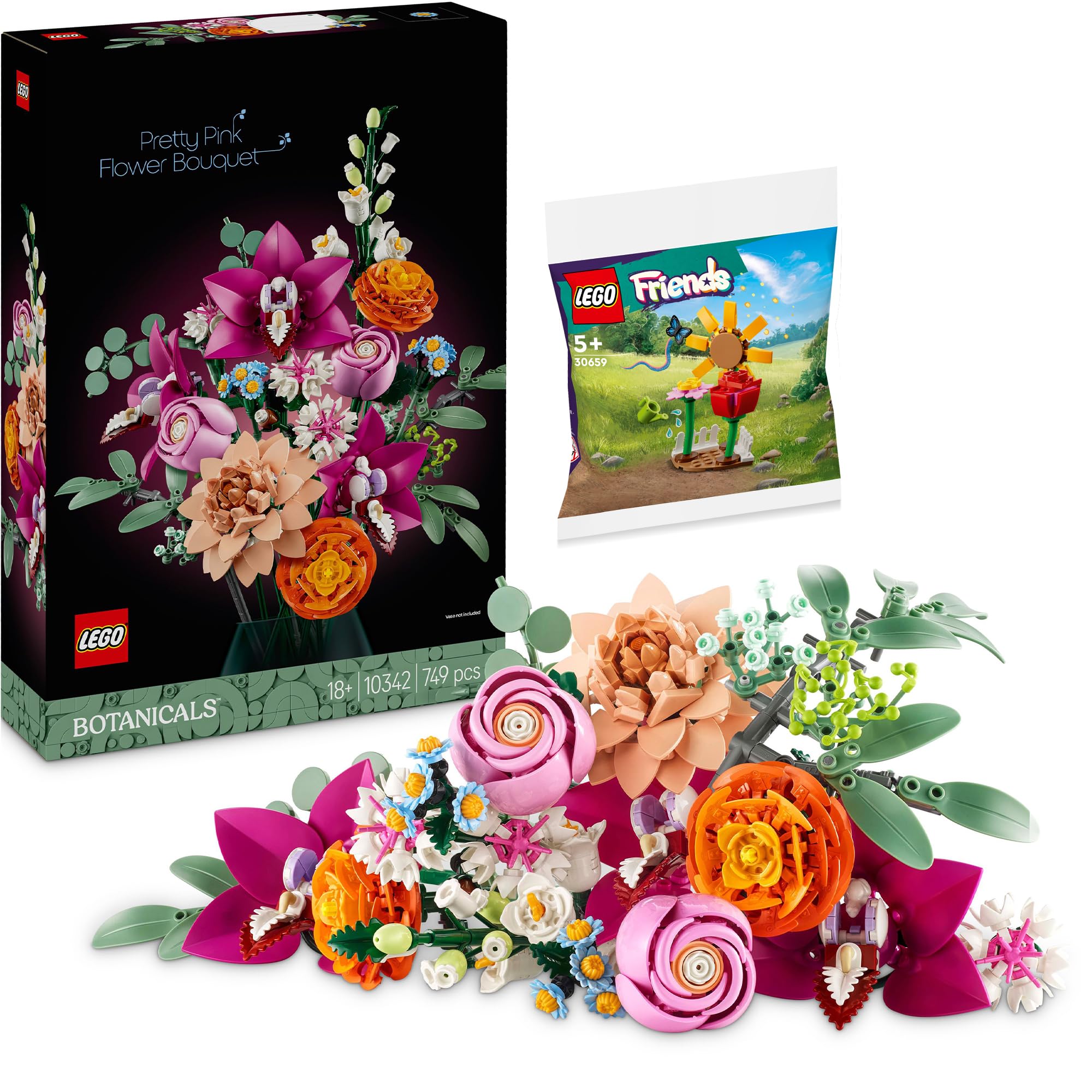 Lego 10342 - Bouquet rosa con sacchetto di plastica, per adulti, per adulti