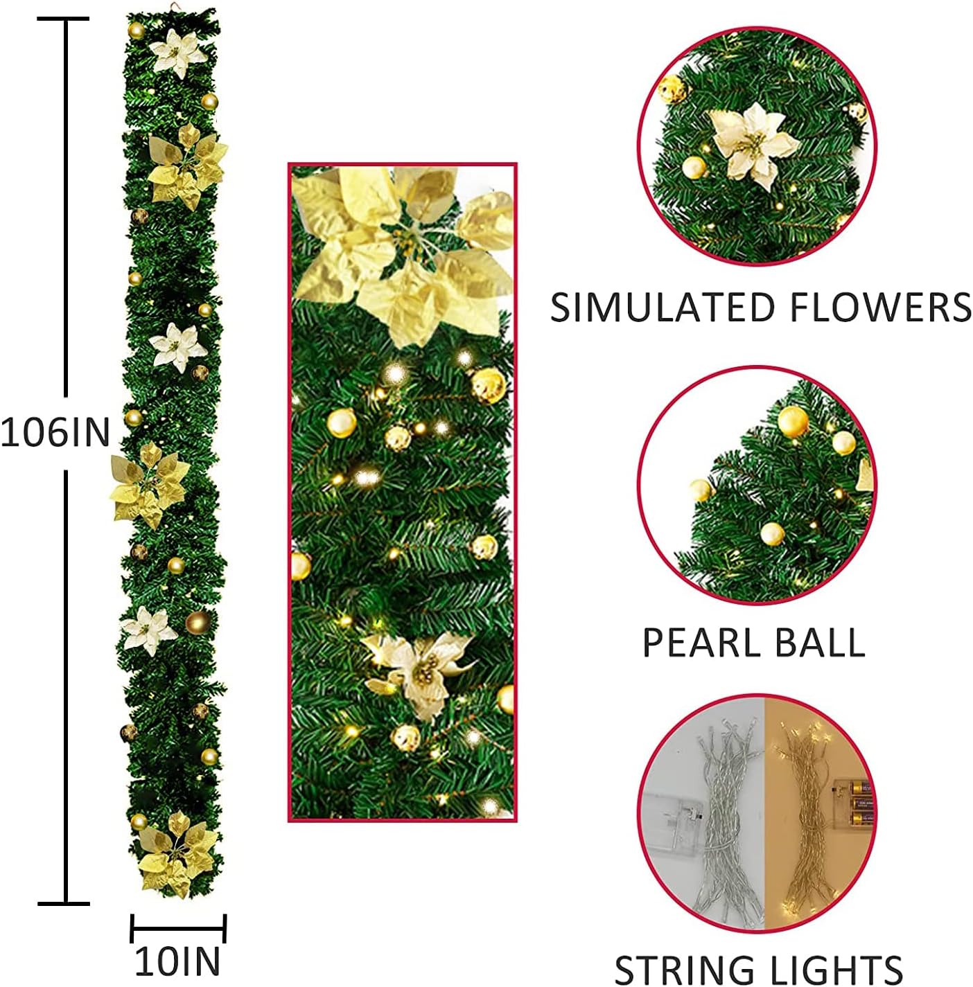Ghirlanda Natalizia LED 2.7M per Interni ed Esterni, Oro - immagine 2