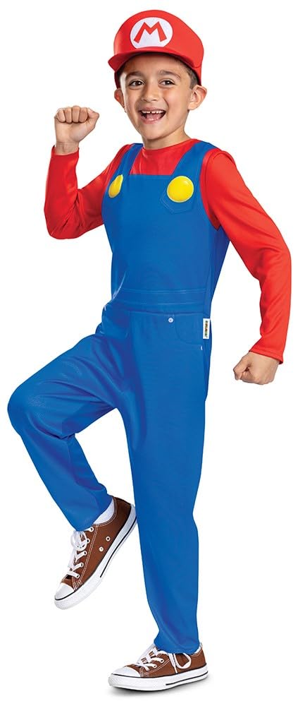 Super Mario Bros Costume Mario per bambini, con licenza ufficiale Disguise, vestibilità comoda e design dettagliato, taglia M 7-8