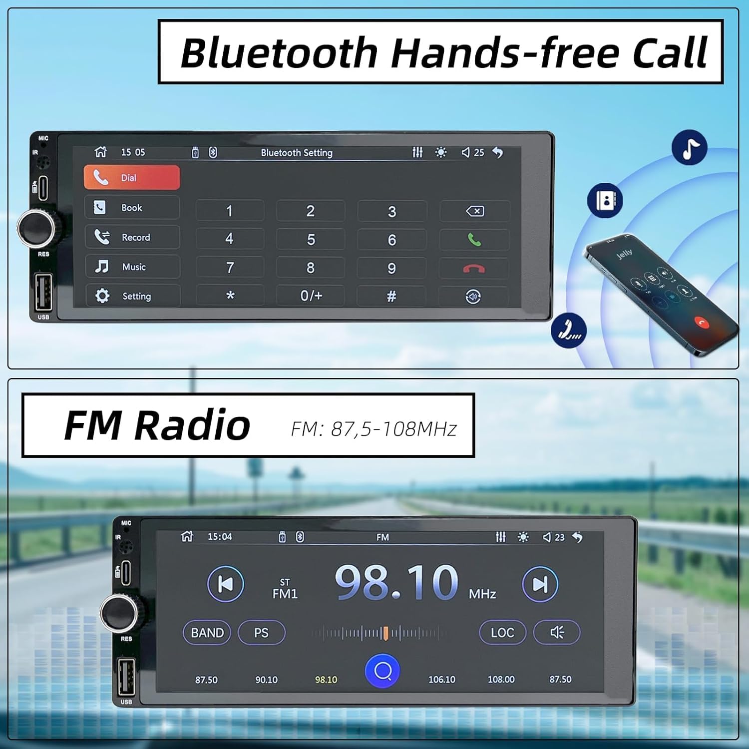 Autoradio 1 DIN con Schermo Touchscreen 6.86 Pollici - immagine 6