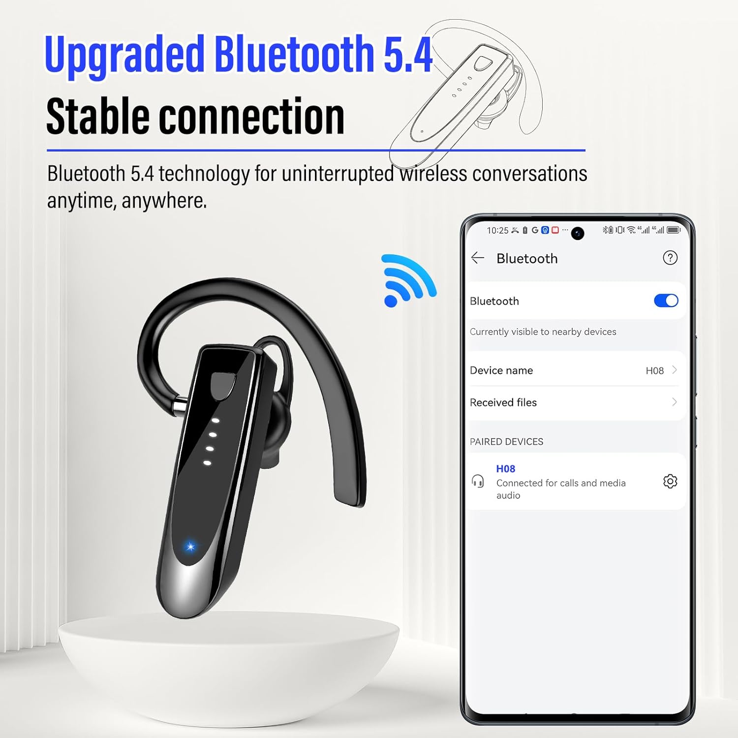 Cuffie Bluetooth Wireless Vivavoce 20h, Nero - immagine 6