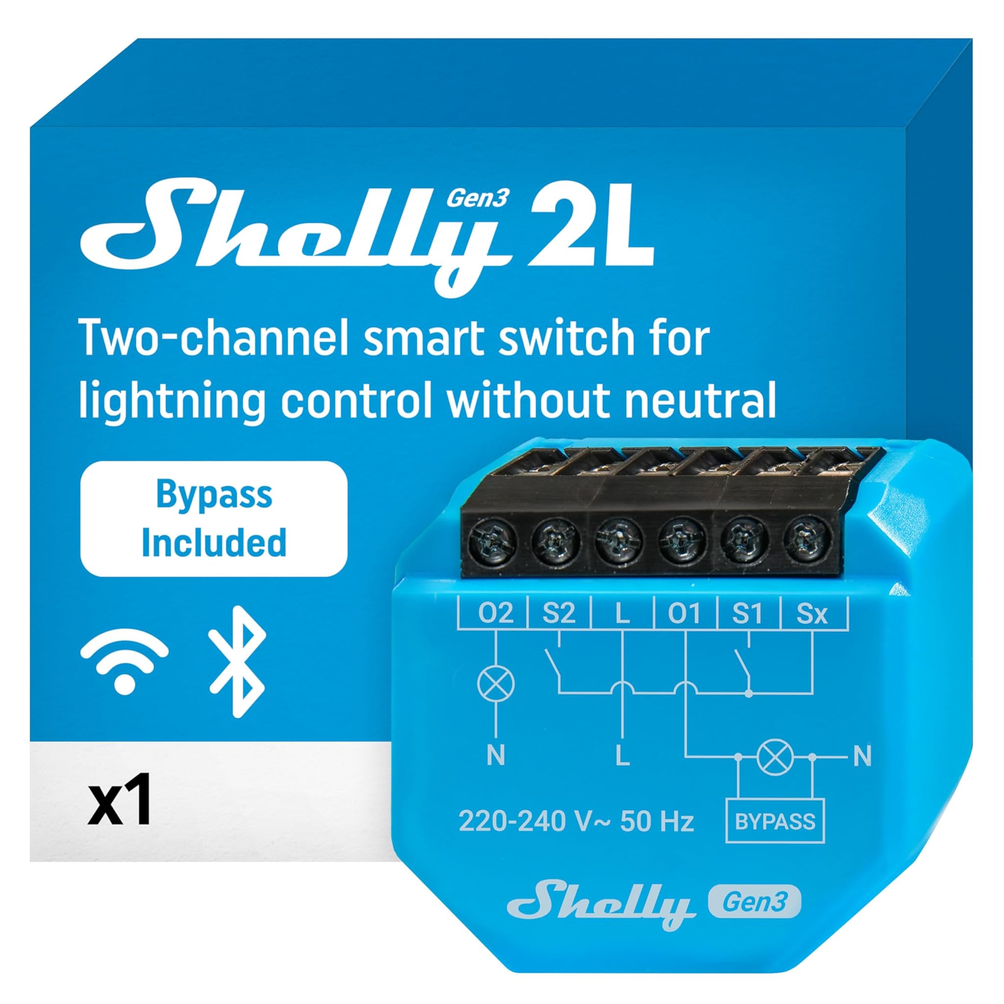 Shelly 2L Gen3 con Bypass - Relè Smart Wi-Fi 2 Canali