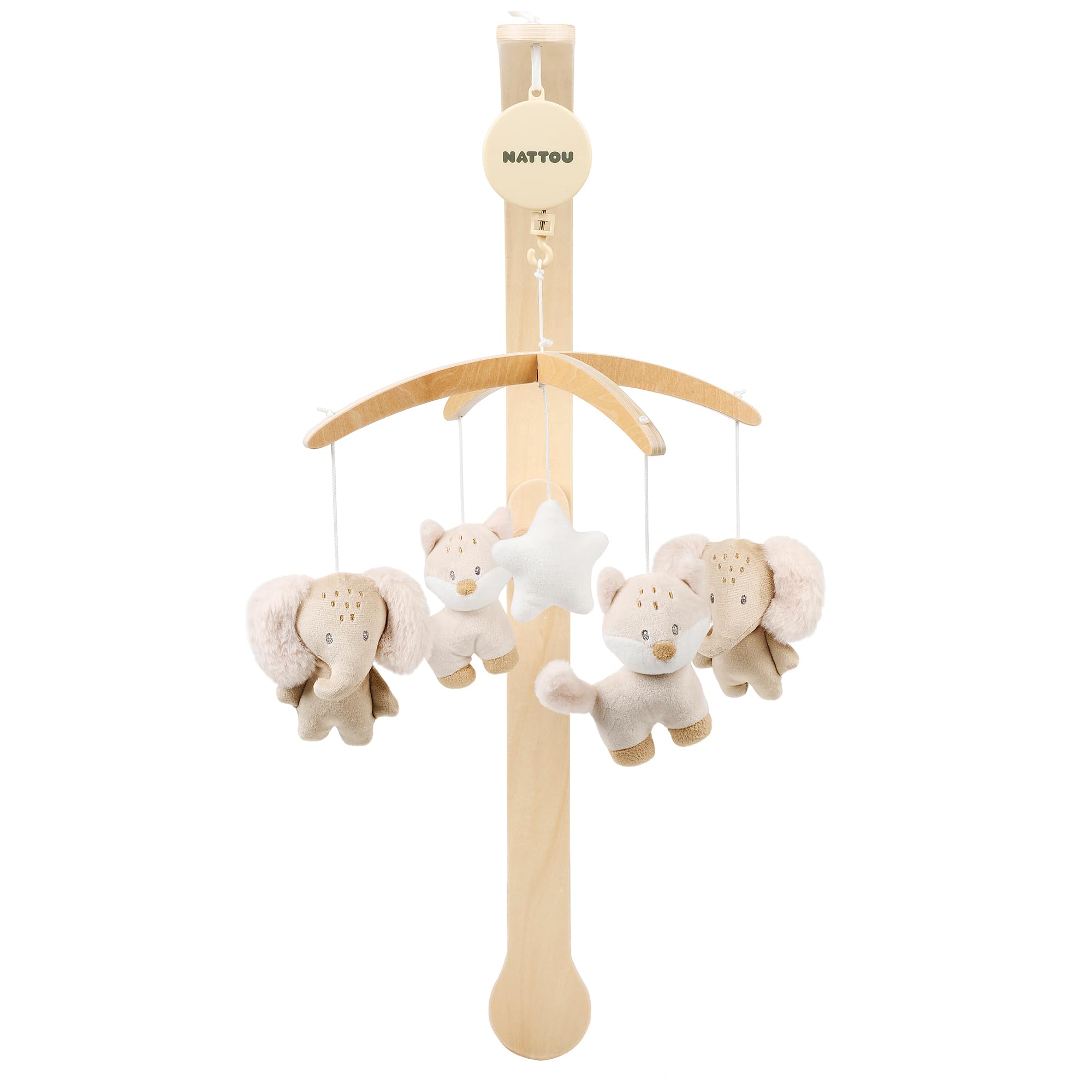 Nattou Wooden Musical Mobile FLO, OLI, ERNEST, 50 cm, Flo Beige
