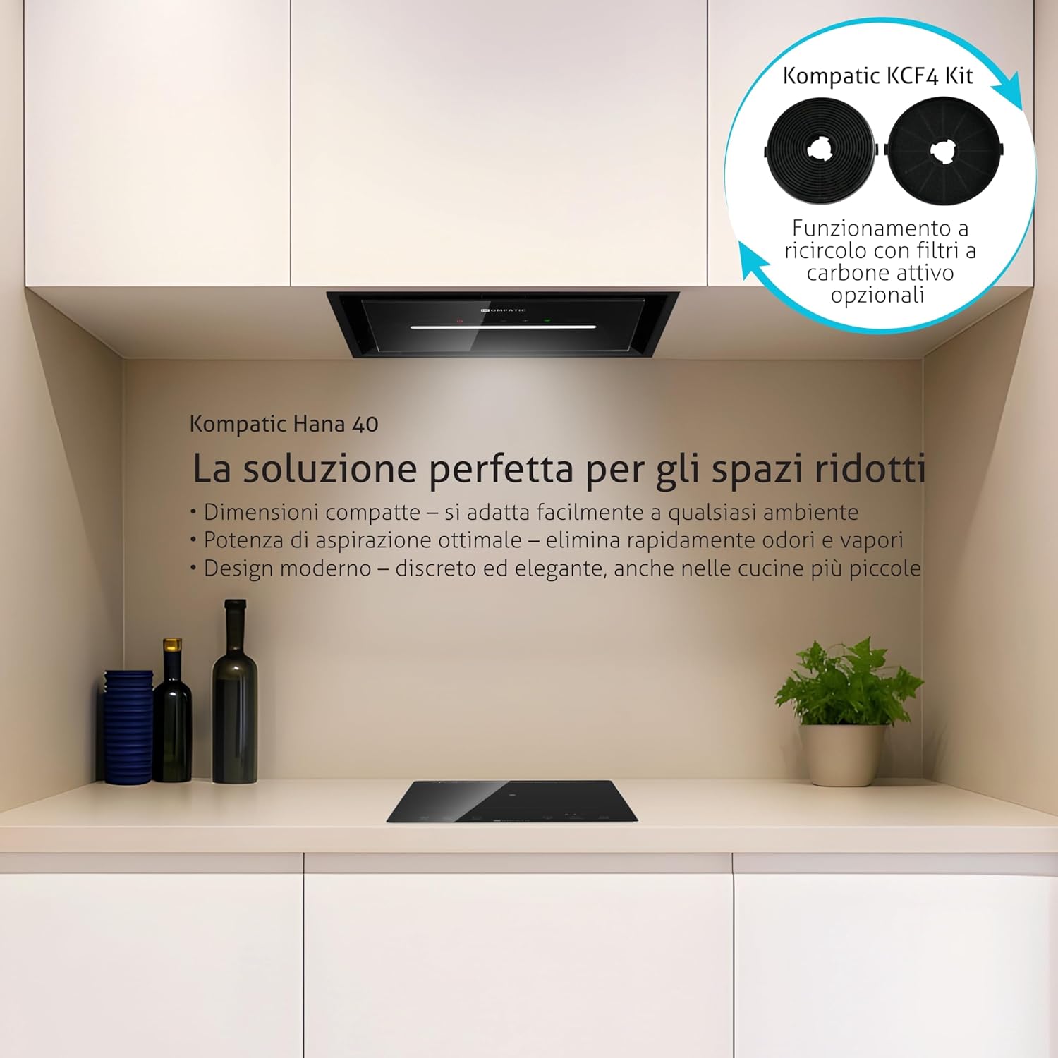 Kompatic HANA 40 KPHN40BIB - Cappa Aspirante 40 cm, Classe A++ - immagine 2