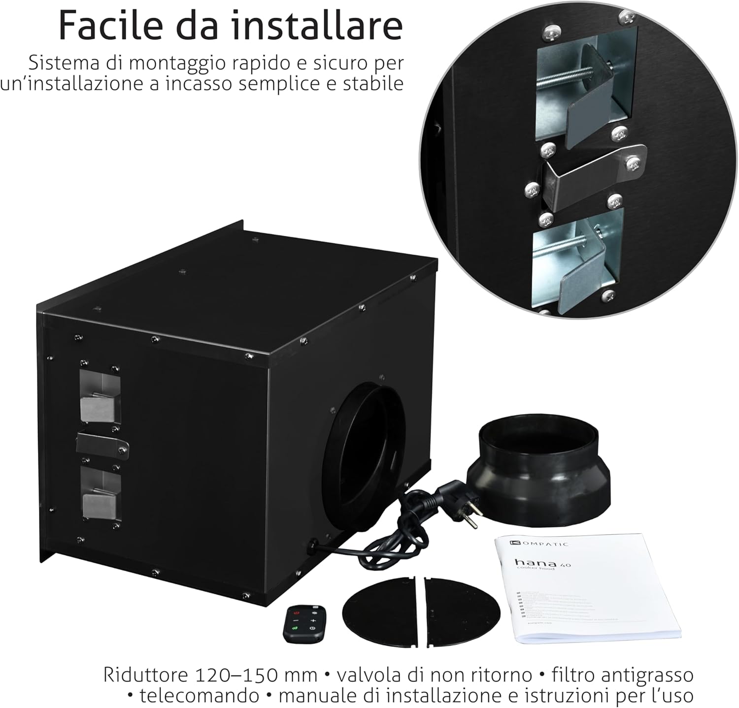 Kompatic HANA 40 KPHN40BIB - Cappa Aspirante 40 cm, Classe A++ - immagine 7