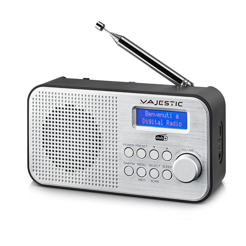 Majestic RT 194 DAB Radio Portatile DAB+/FM Con Display LCD, Batteria Integrata 2000mAh, Sveglia E Uscita Cuffie – Nero, Elegante E Compatta