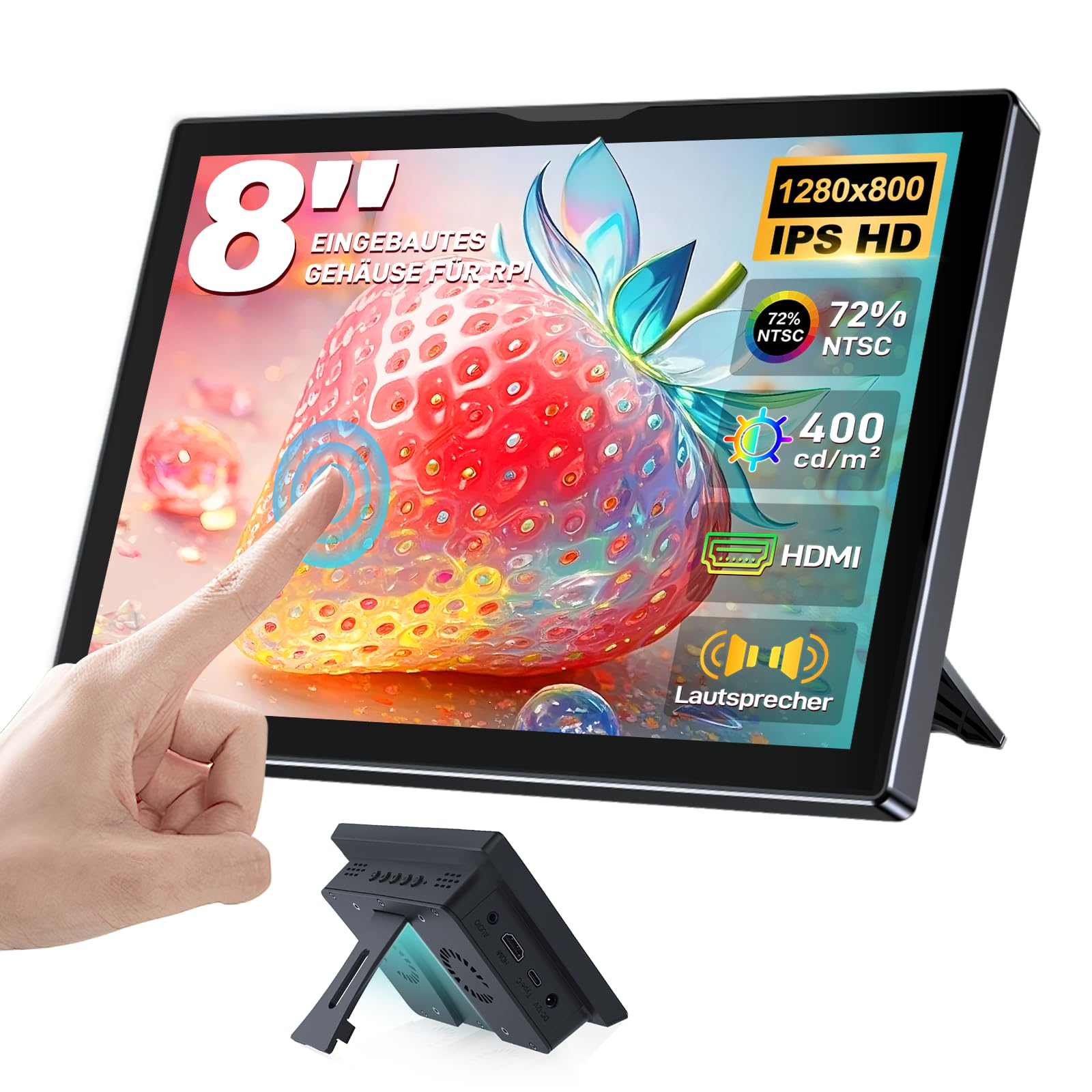 Monitor Touch Screen Portatile 8 pollici per Raspberry Pi