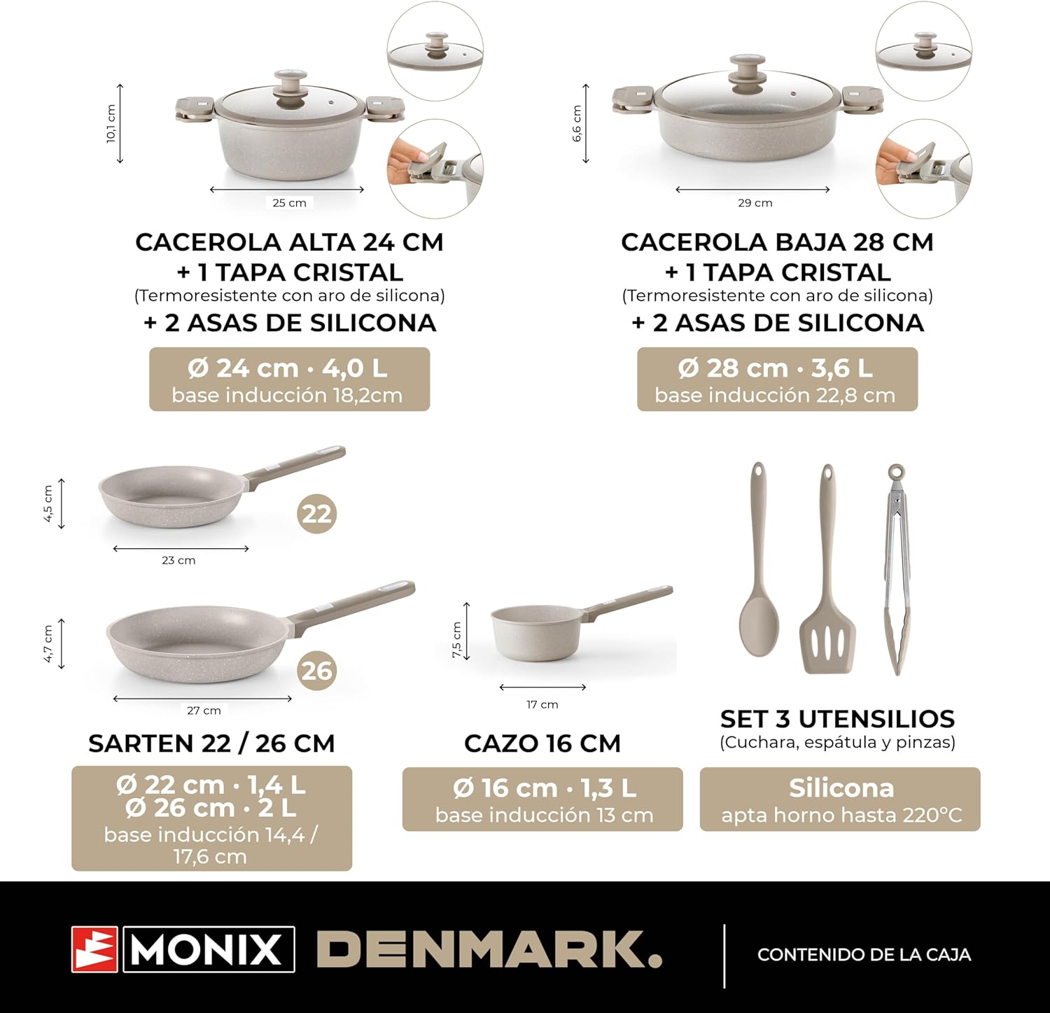 Monix Denmark - Batteria Cucina 10 Pezzi, Alluminio - immagine 3