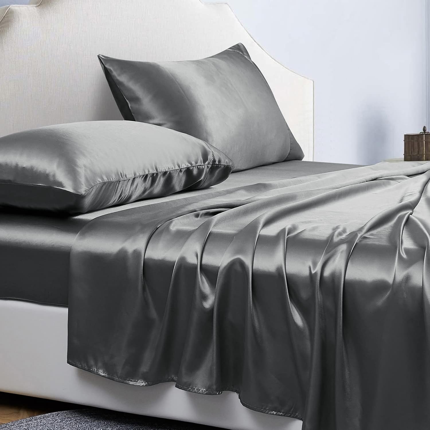 Jemiipee Completo Lenzuola Raso Matrimoniale, Grigio Scuro