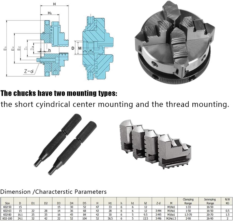 Mandrino K02-50 Autocentrante 4 Griffe Reversibile M14 - immagine 2