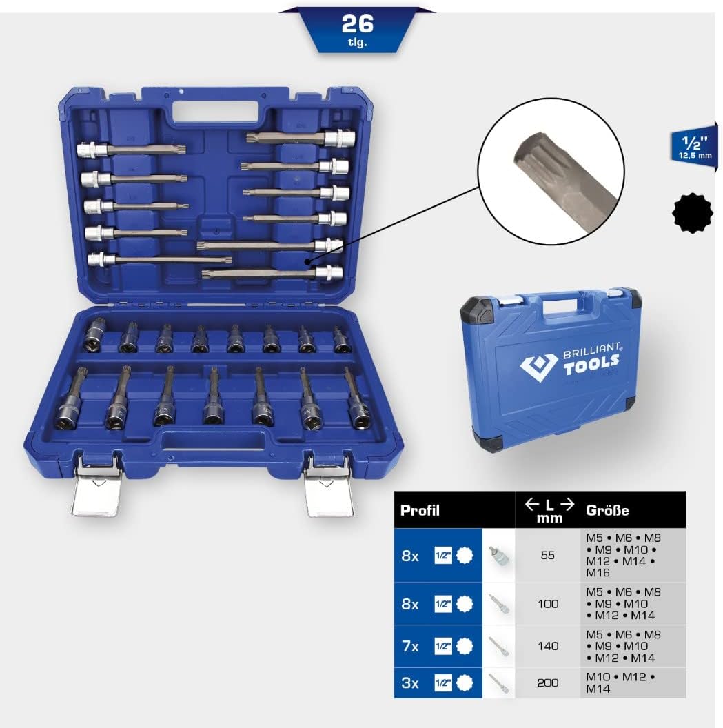 Brilliant Tools BT022026 - Serie Chiavi a Bussola 1/2", 26 pz - immagine 2