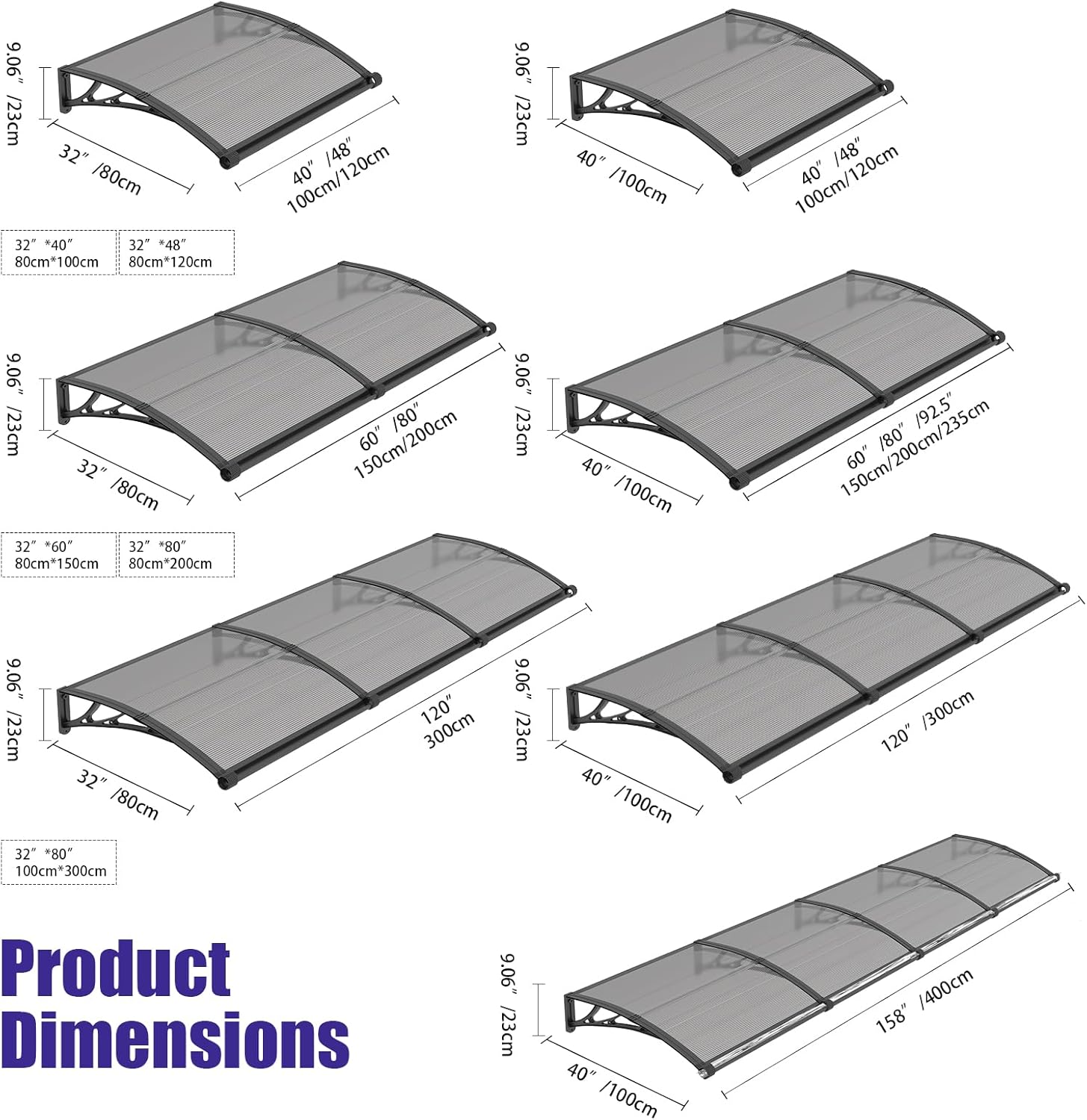 Pensilina da Esterno 80x150 cm in Policarbonato - immagine 2