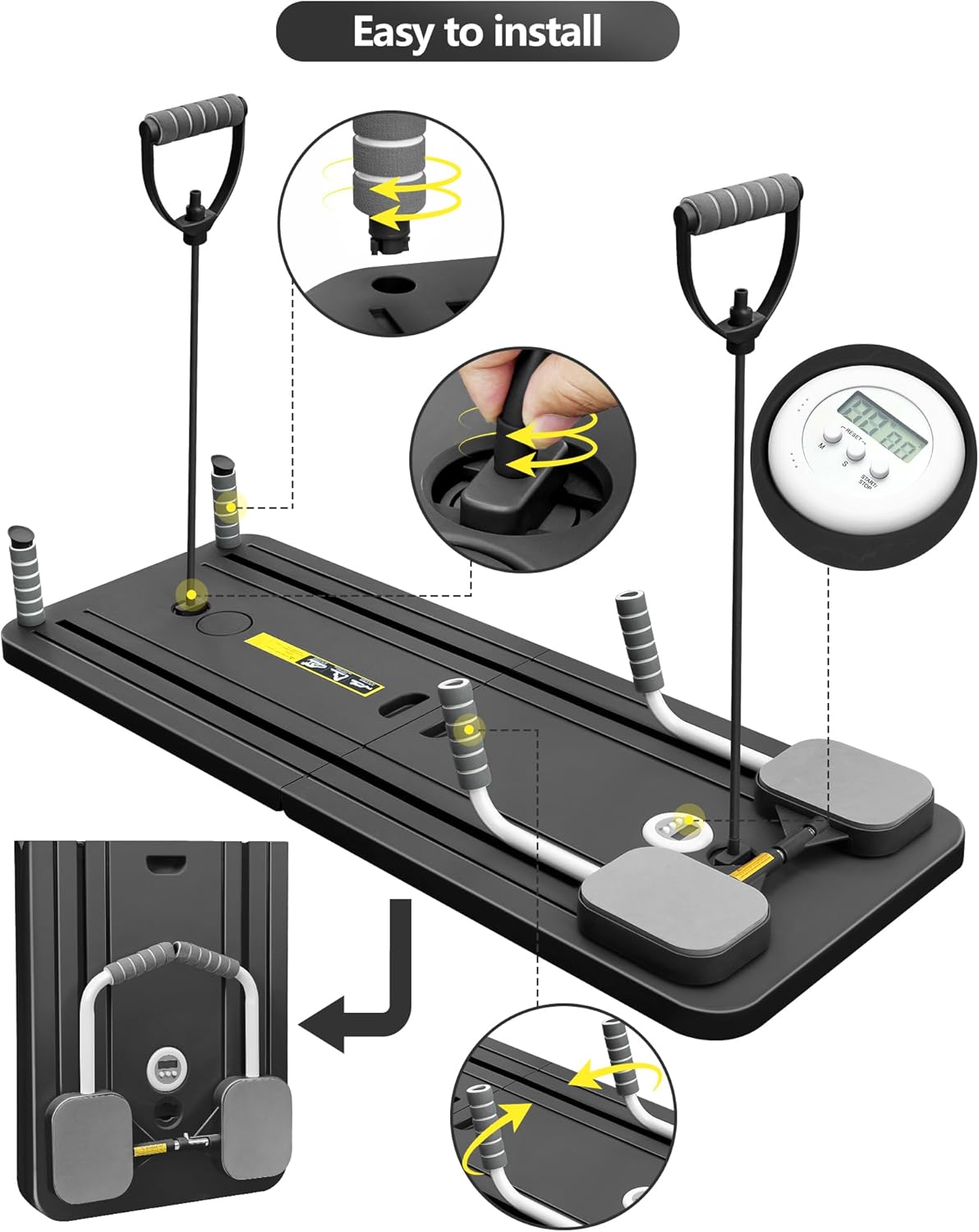 Tavola Riformatrice Pilates Portatile Pieghevole, Nera - immagine 5