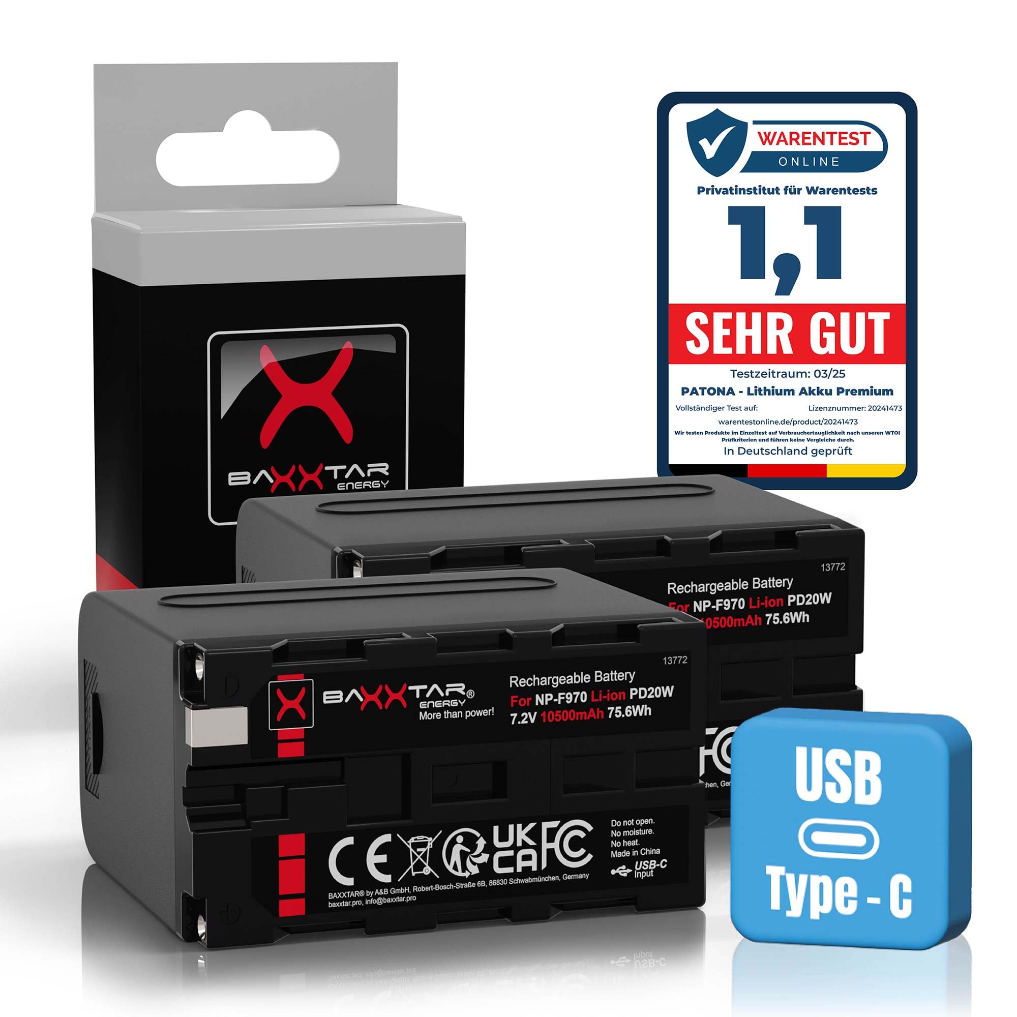 Baxxtar PRO NP-F970 Batteria 10A max (2X 10500 mAh)