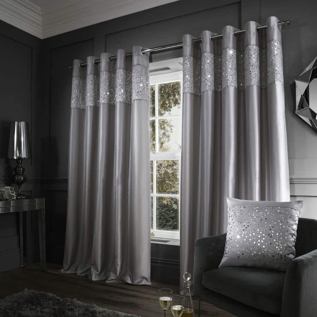 Catherine Lansfield Glitzy tenda con occhielli, 66 x 228,6 cm, grigio