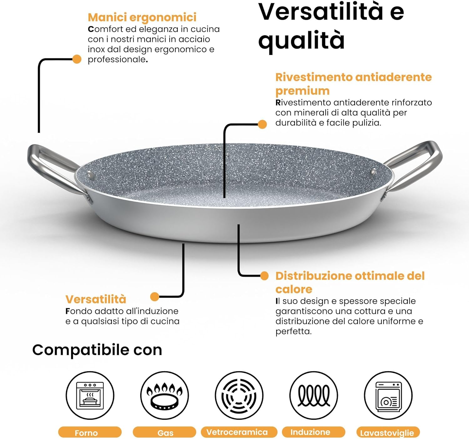 Padella per Paella 34 cm in Alluminio Antiaderente - immagine 4