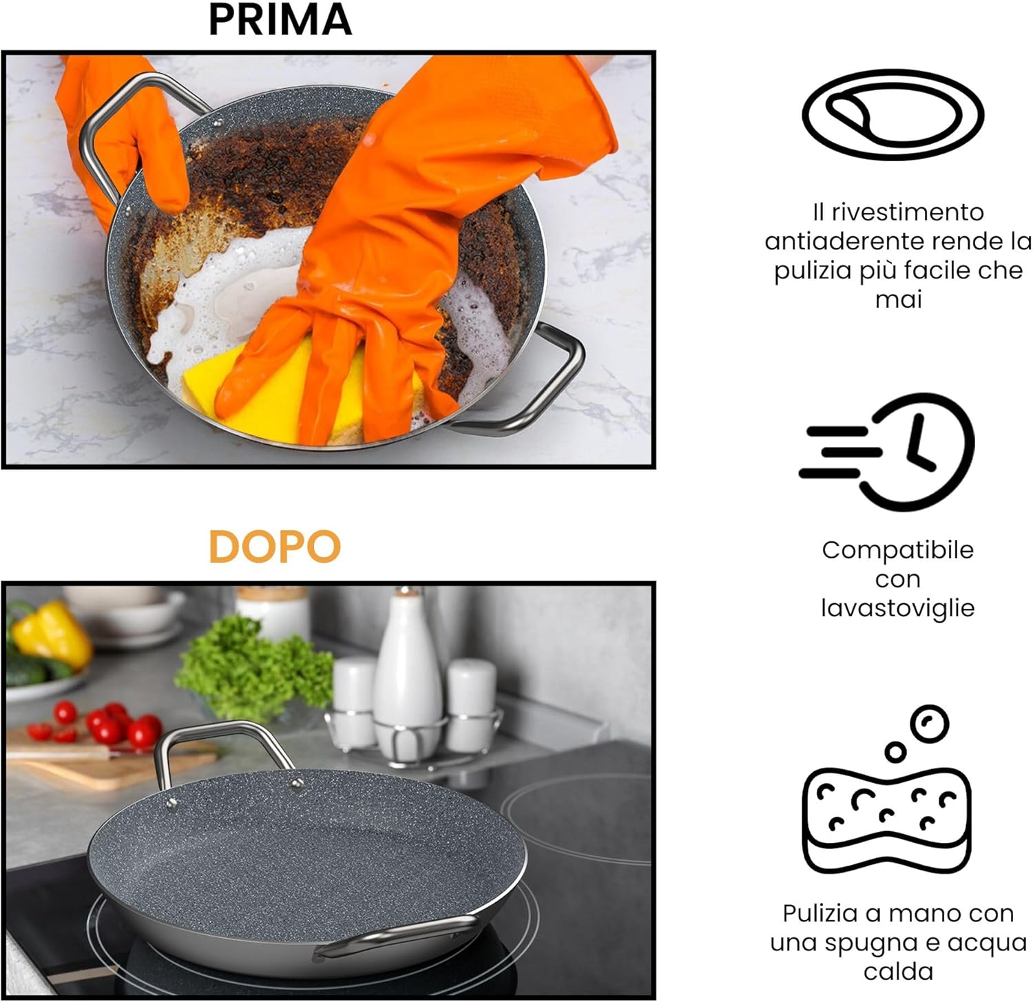 Padella per Paella 34 cm in Alluminio Antiaderente - immagine 5