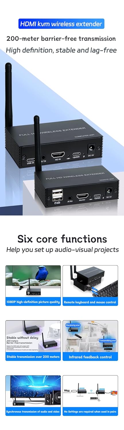 Extender KVM Wireless HDMI 200M 1080p 60Hz - immagine 5