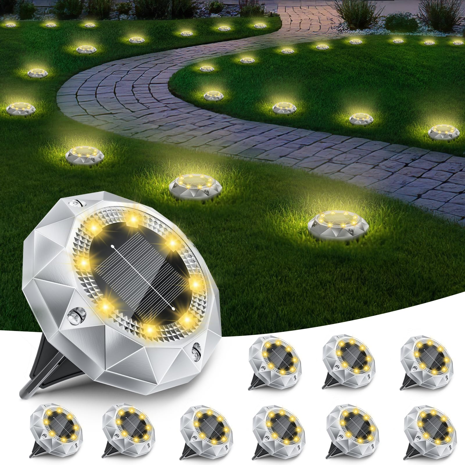 Fiflying 10 Pezzi Luci Solari da Giardino 8 LED IP65