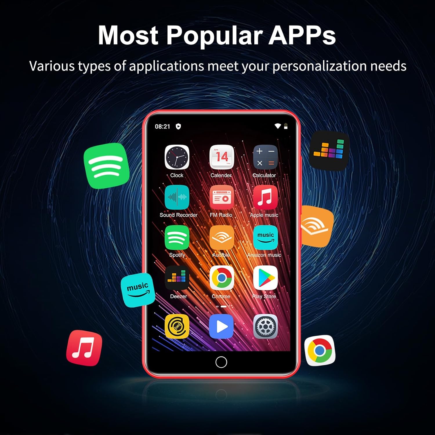 Zaqe Lettore MP3 80GB con Spotify e Bluetooth, Rosso - immagine 2