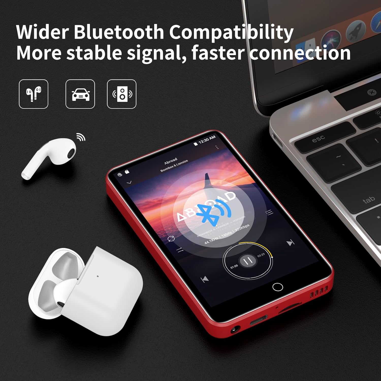 Zaqe Lettore MP3 80GB con Spotify e Bluetooth, Rosso - immagine 7