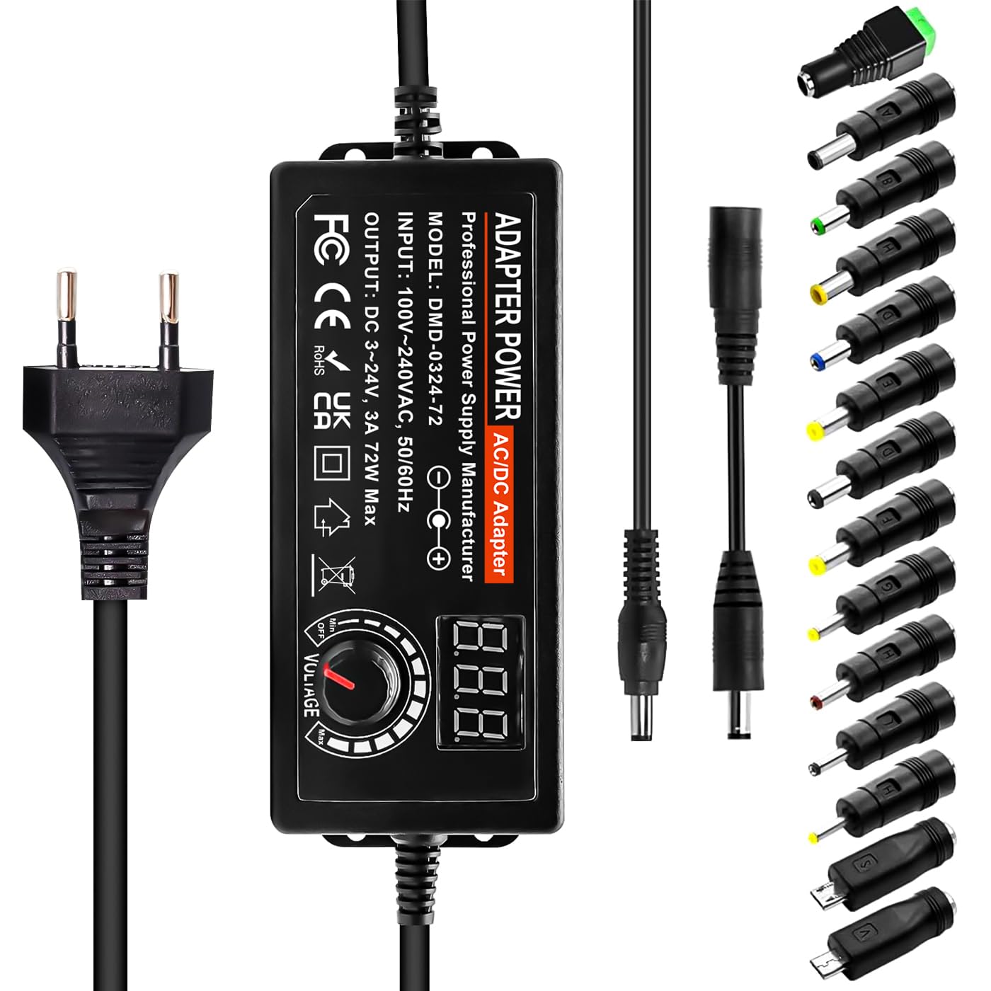 Indmird Adattatore Alimentatore Universale 3V-24V 3A 72W