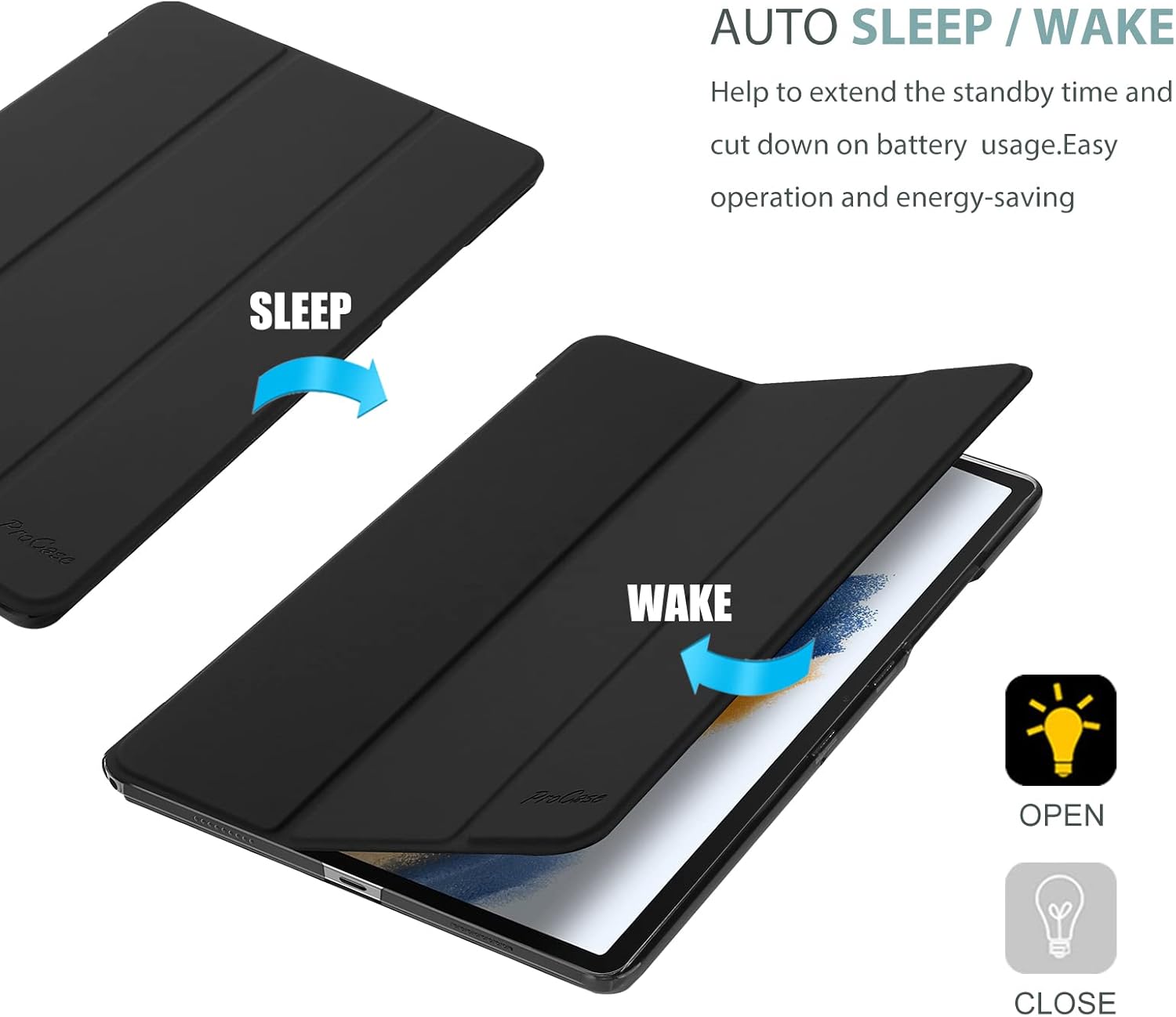 Procase Smart Cover per Galaxy Tab A8 10.5" 2021, Nero - immagine 7