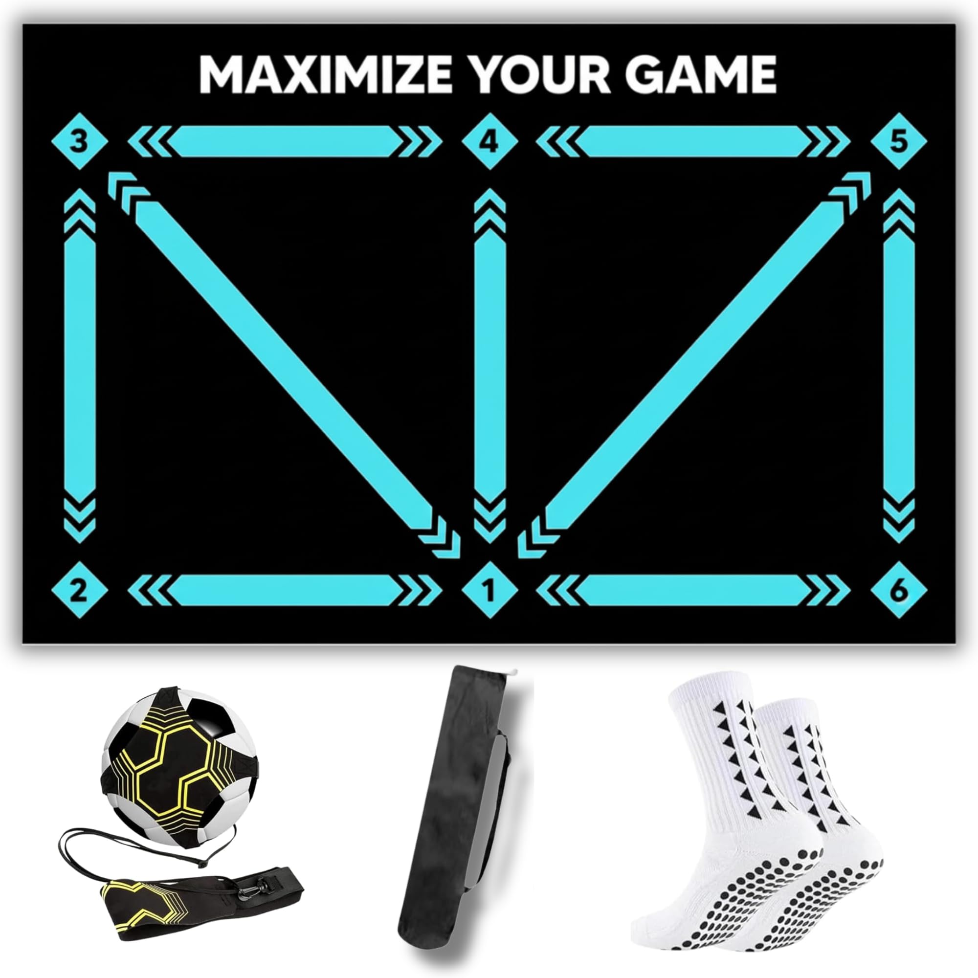 Soccer Mastery Skills - Tappetino per allenamento calcistico XL, 90 x 60 cm, con cintura da allenamento, controllo della palla e antistress, compatibile con app FPRO, regalo di compleanno per ragazzi