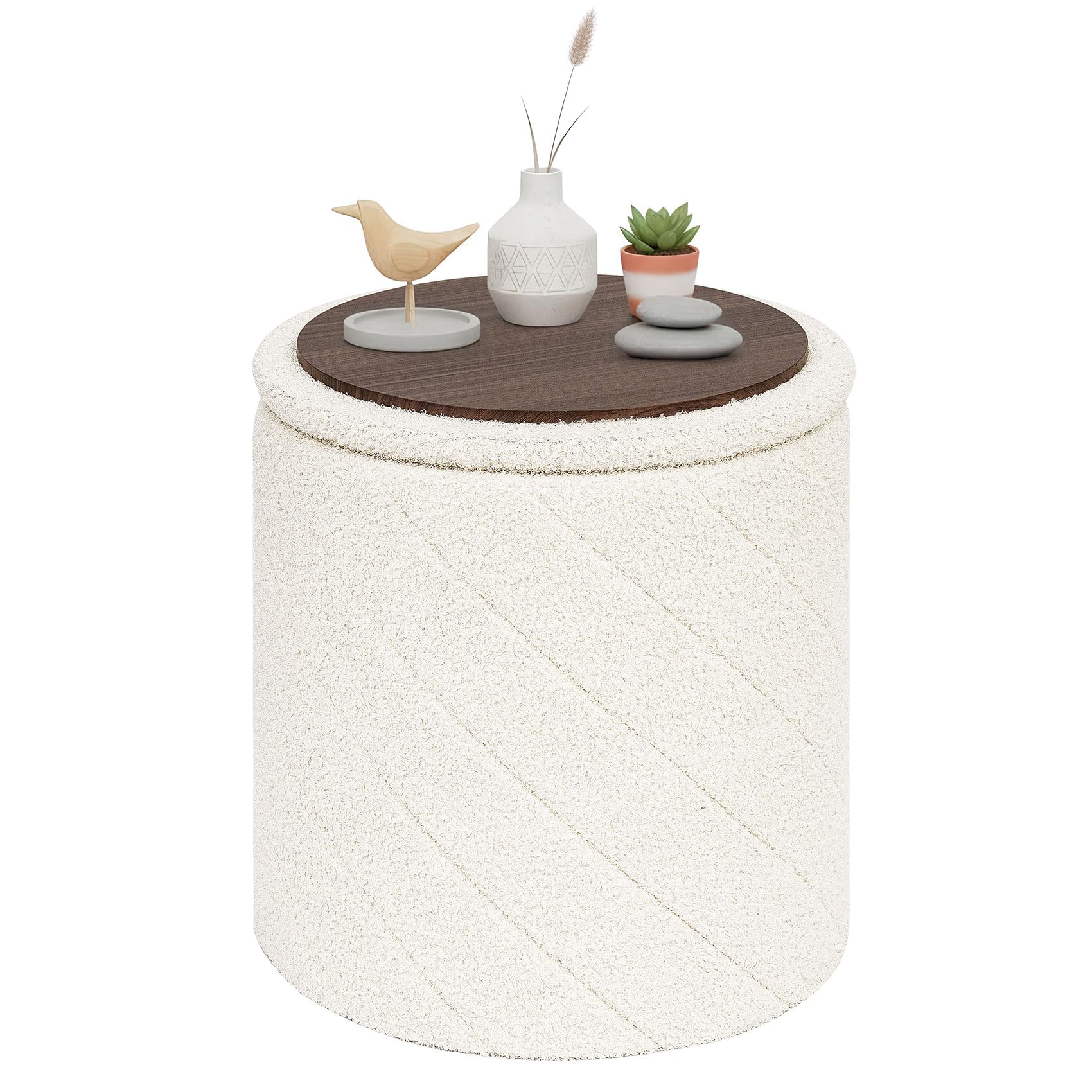 Pinplus Pouf Contenitore Rotondo Pieghevole Teddy Bouclé