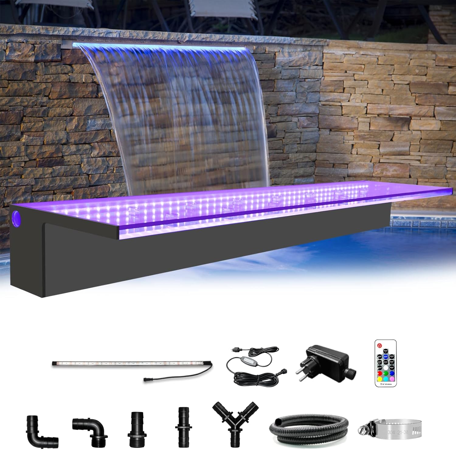 Longrun Fontane Cascata Piscina 90cm con LED - immagine 1