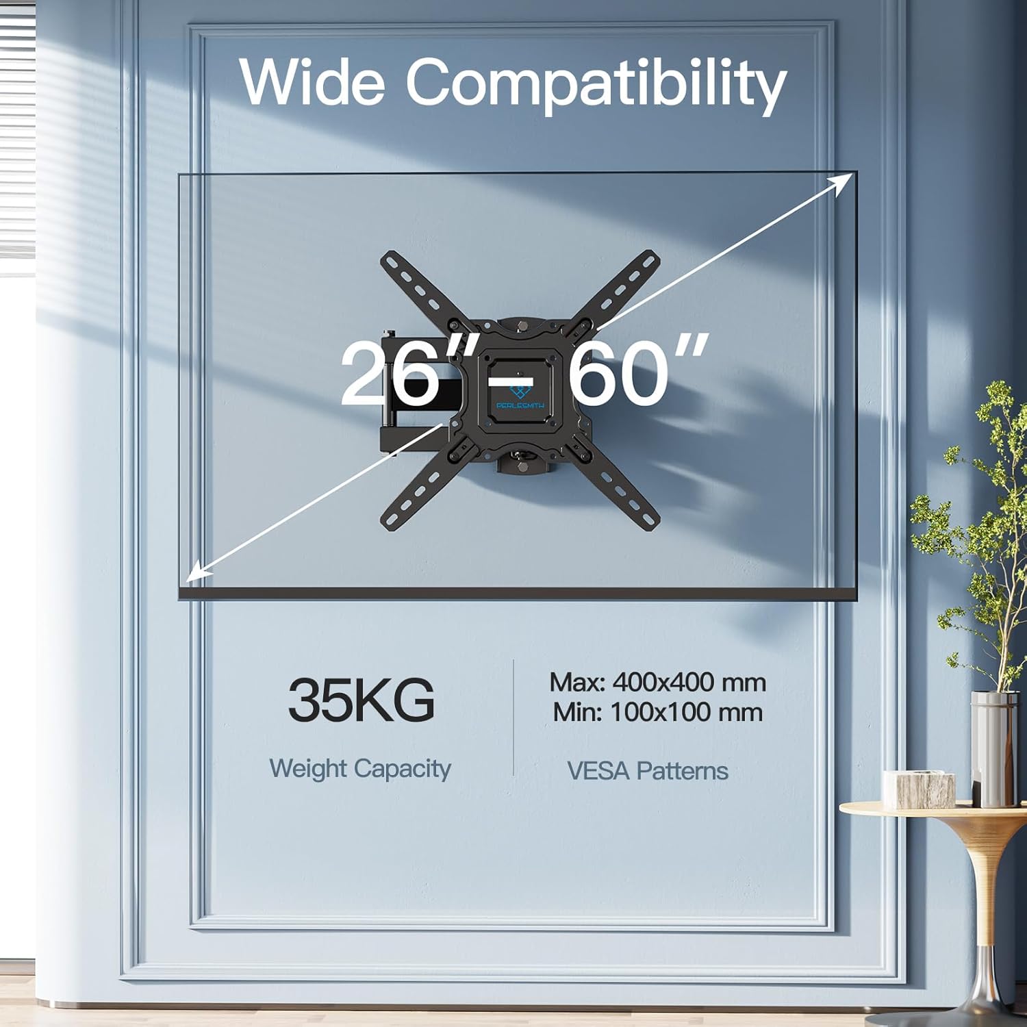 Perlesmith Supporto TV Parete Inclinabile Orientabile 26-60" - immagine 2