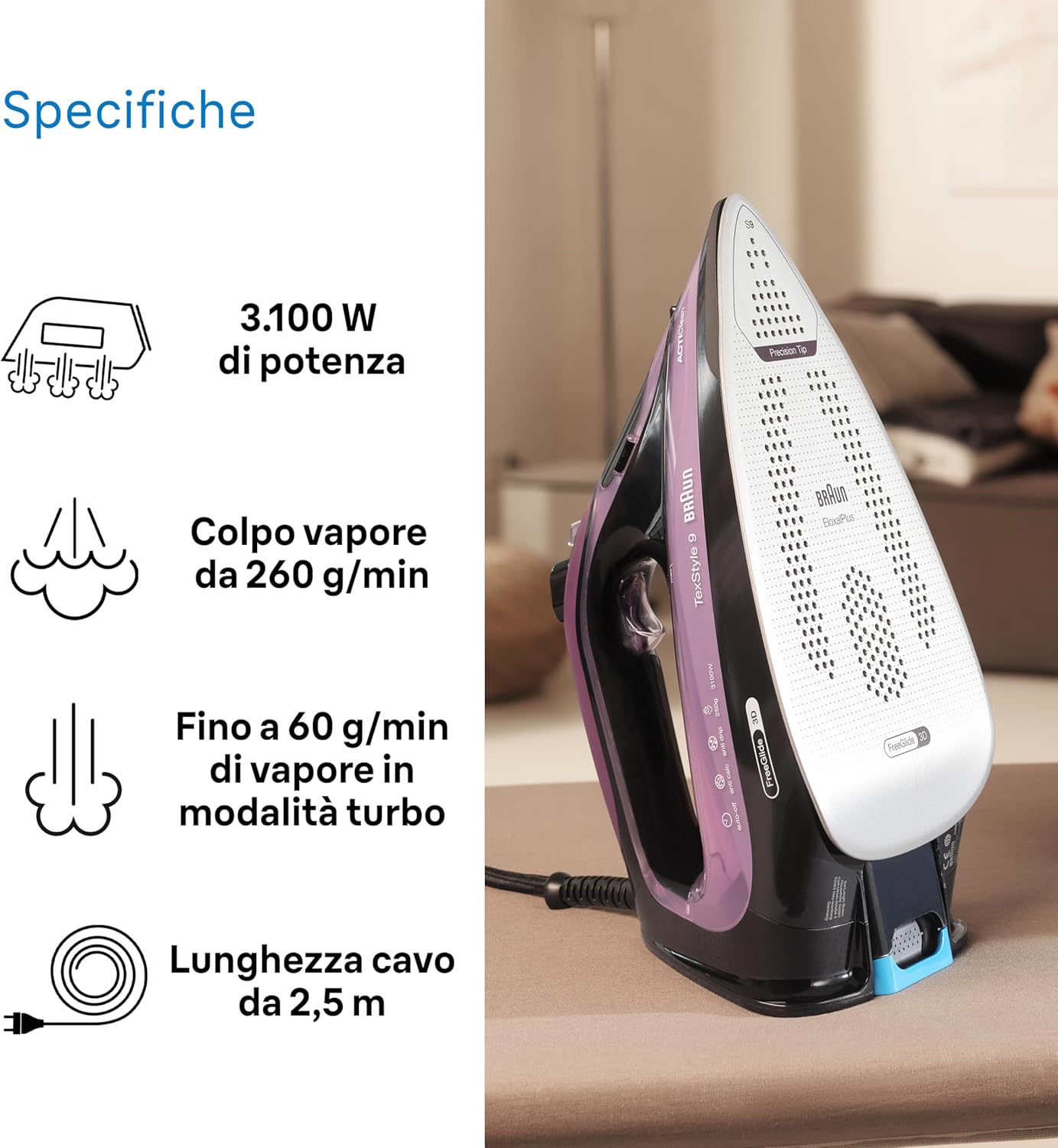 Braun Texstyle9 SI9661VI Ferro da Stiro a Vapore, Viola - immagine 5