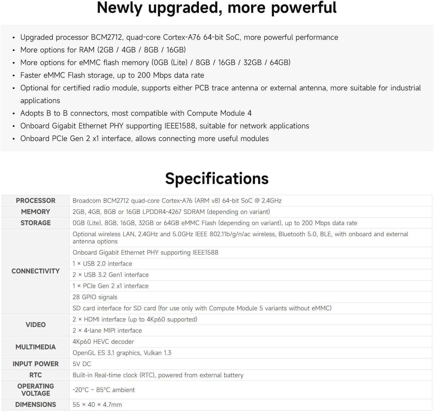 CM5 Waveshare Pi Compute Module 5 (4GB RAM, 32GB Flash) - immagine 4