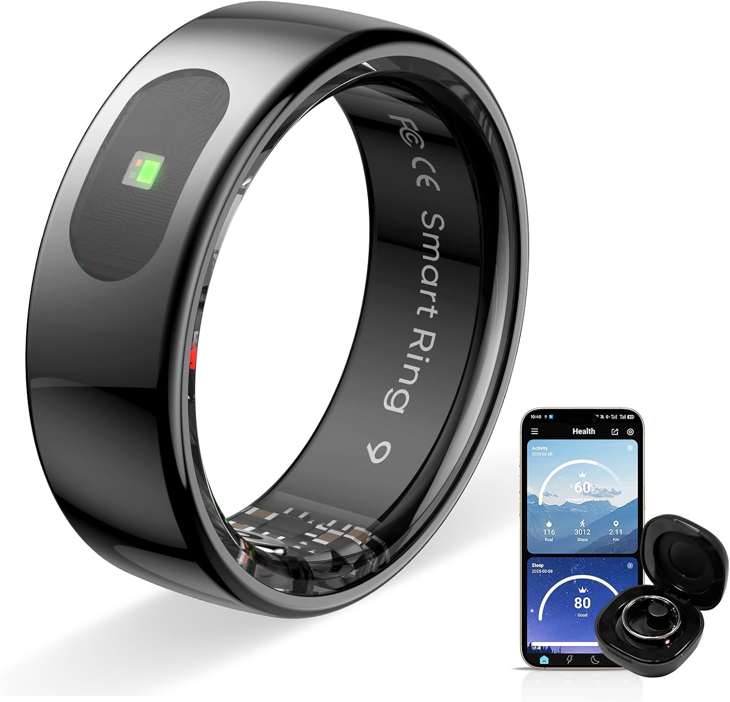 Smart Ring Fitness Tracker Impermeabile 5 ATM (Nero, 7) - immagine 1