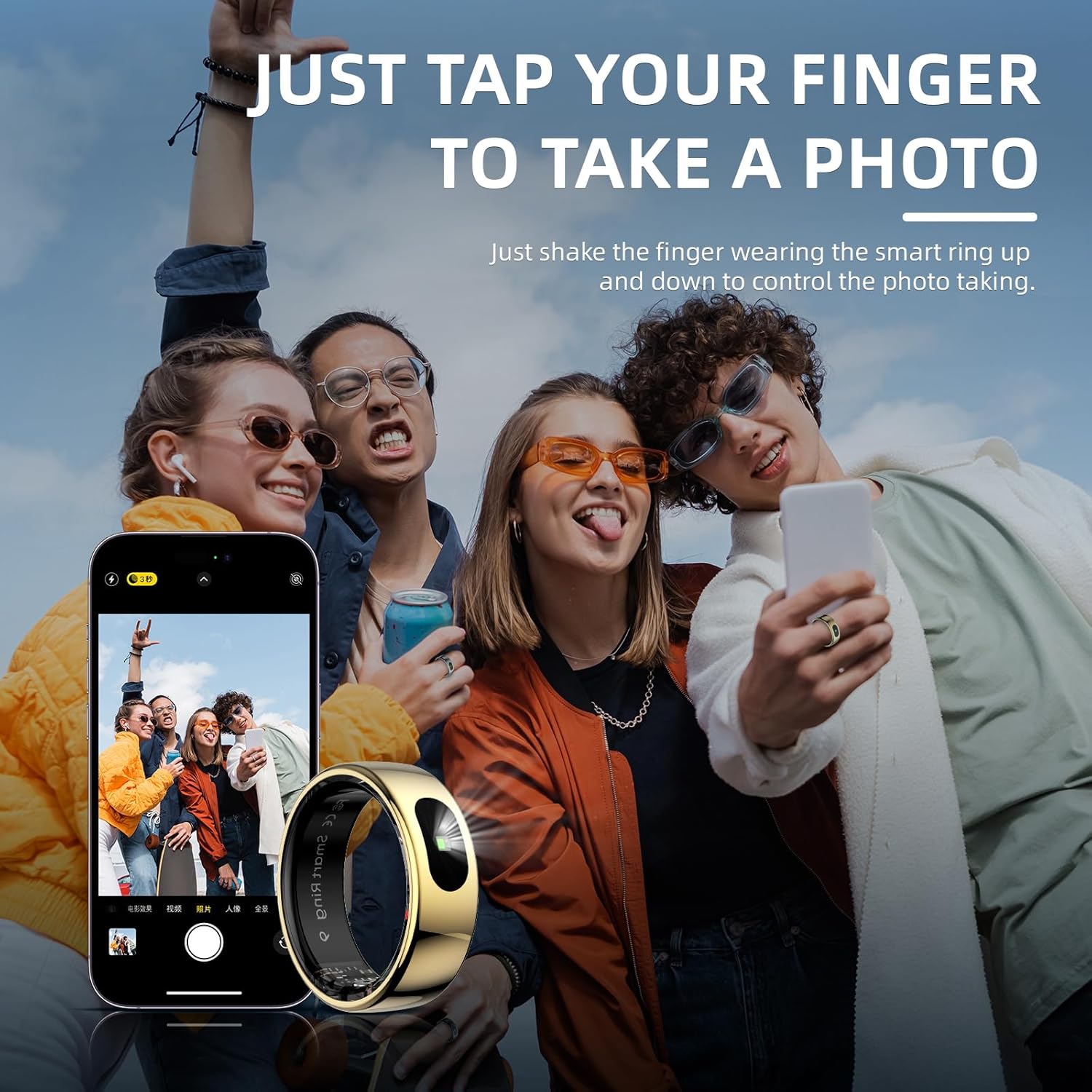 Smart Ring Fitness Tracker Impermeabile 5 ATM (Nero, 7) - immagine 5